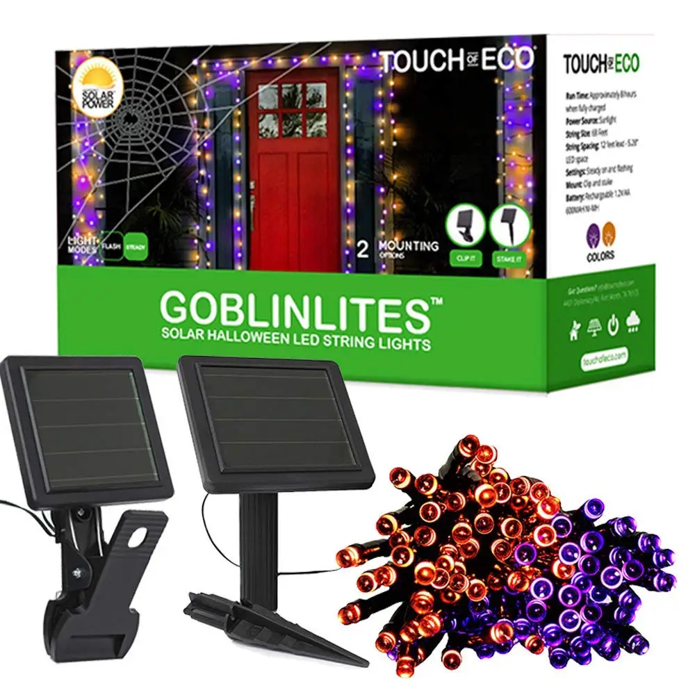 Touch Of ECO Solar GOBLINLITES Halloween LED String Lights, Orange/Purple