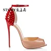 fashion sexy women ladies ol double color high top ankle strap rivet open studded peep toe pumps thin high heels sandals