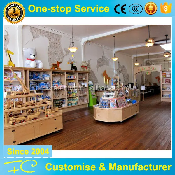 High End Wooden Toy Store Fixture Toy Display Gondola And Wall