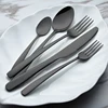 Western dinner fork knife spoon black set titanium coated black handle flatware