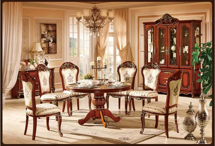 Antique Style Italian Dining Table, 100% Solid Wood Italy Style Luxury Dining Table Set p10298