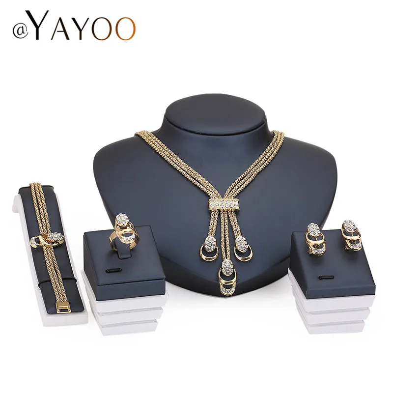 Jewelry Sets For Women Party Accessories Tassel Pendant Statement African Beads Crystal Necklace Earrings Bracelet Rings
