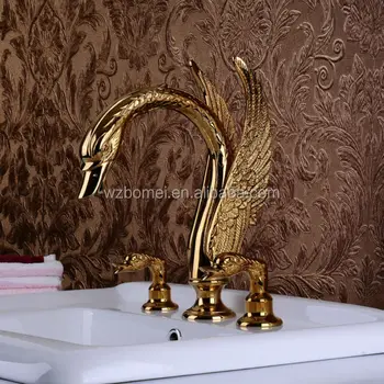 High Quality 3pcs Gold Color Animal Shape Swan 3 Holes High Quality 3pcs Gold Color Animal Shape Swan 3 Holes Bathroom Faucet Set