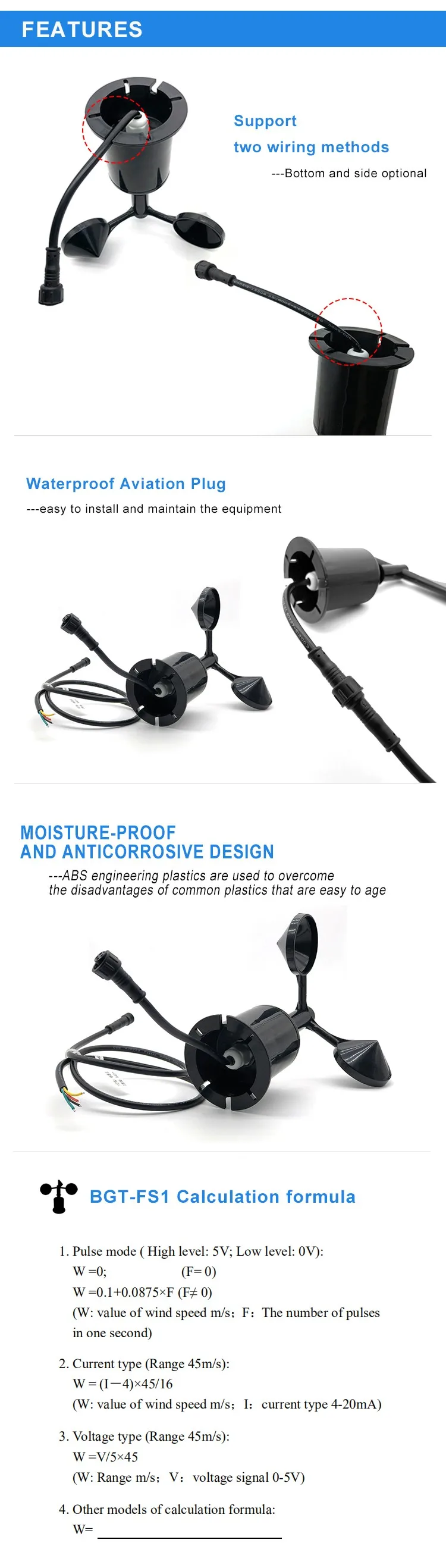 Bgtfs1 Small Wind Cup Anemometer Zigbee Wind Speed Sensor For