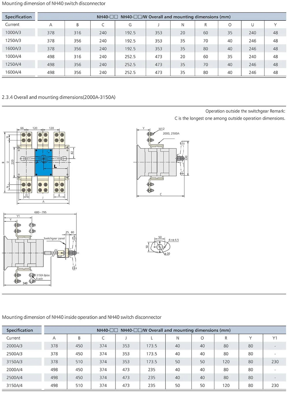 Load Isolator Switch GL 3P 4P 63A 100A 160A 250A 400A 630A 800A 1000A 1250A 1600A 2000A 2500A 3150A NH40 Switch Disconnector