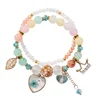 DY Korean fashion dried flower double strand elastic murano beads shell stack pink crystal bracelet