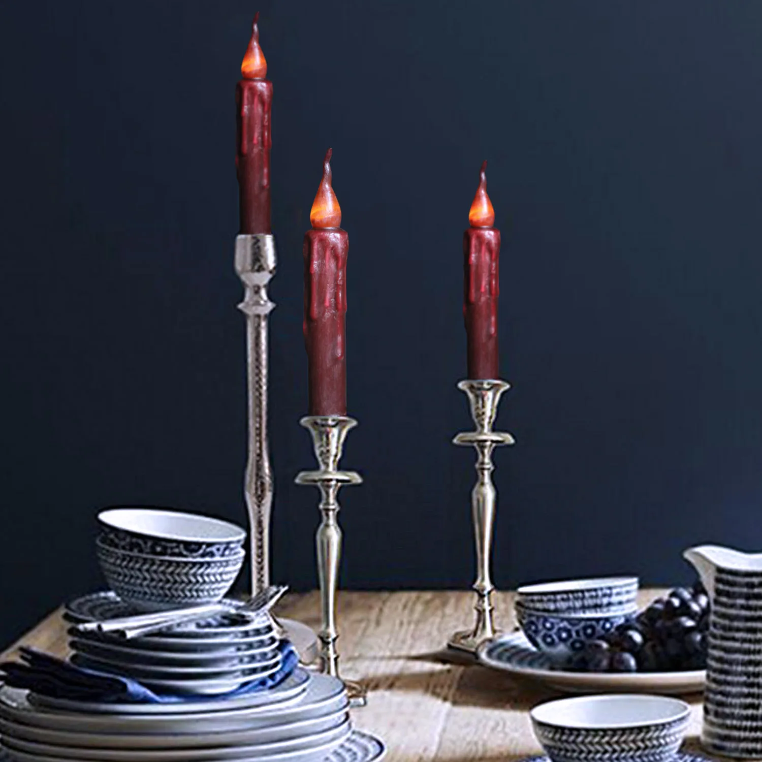 Novel Long Stick Soft Pointed Wax Led Taper Candle Red Electric Flicker