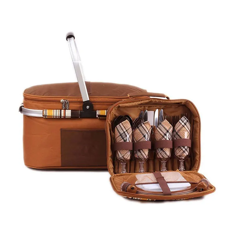 Disposable Insulated Picnic Basket With Bultery Set For 4 Buy Picnic