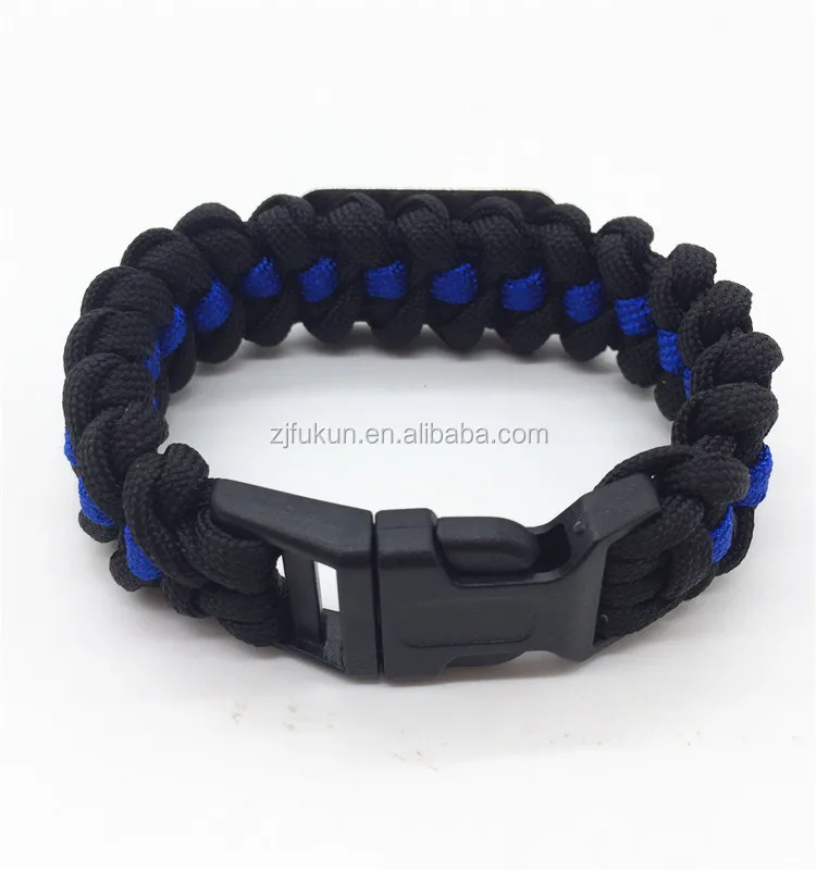 New Design Thin Blue Line Survival Paracord Bracelet Flag Charm