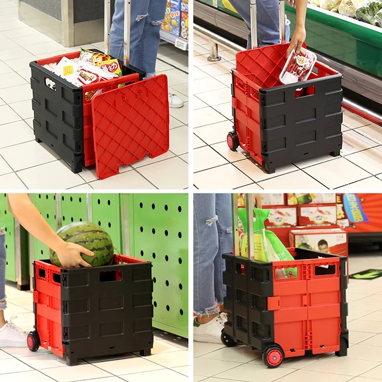 OEM Portable Tolding Plastic Shopping Trolley Cart