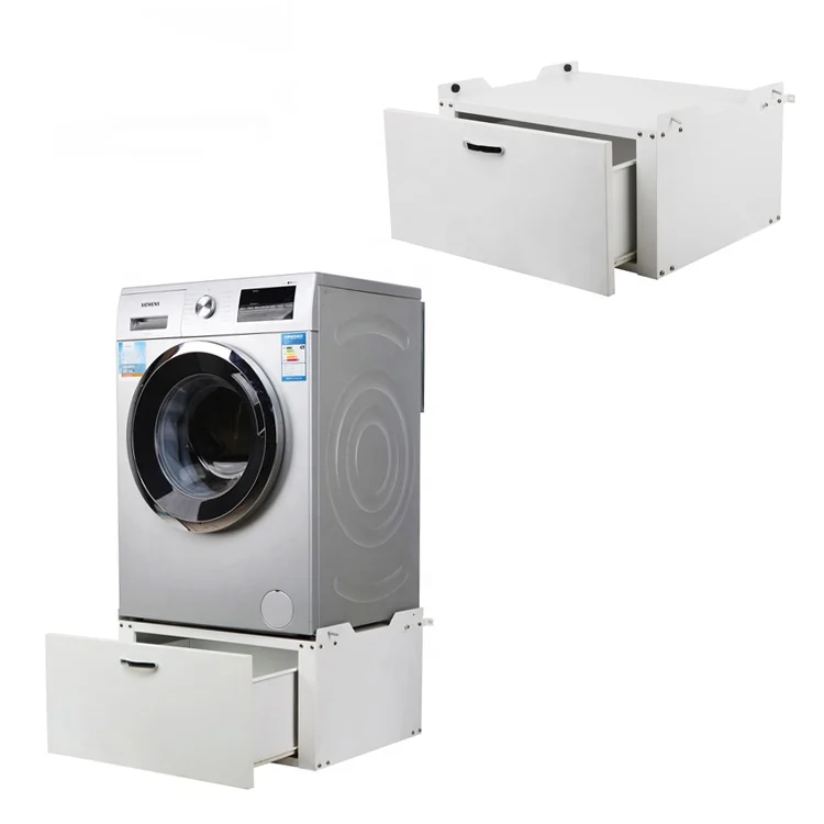 HURRISE Washing Machine Pedestal with Drawer Durable Steel Frame Washing Machine Pedestal with Rust-Proof White Coating 
