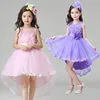 Fashion long tail flower girl dress embroidered lace western party dress with bowknot for little girls LS002TW