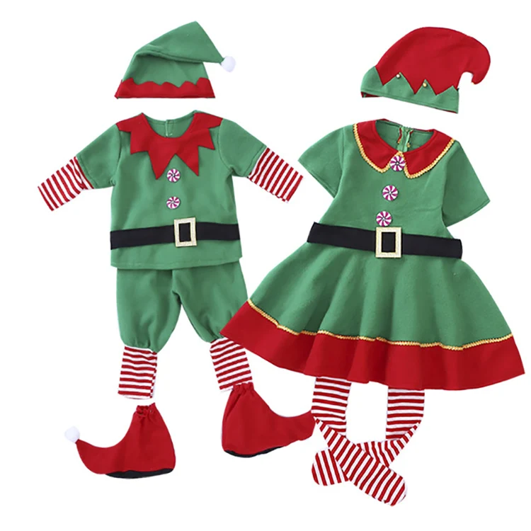 Girls Elf Costumes Kids Christmas Carnival Party Fairy Role Play Suits ...