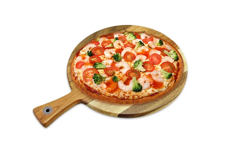 12 Inch Solid Wood Pizza Pan Circular Handle Rubber/beech/acacia Wood