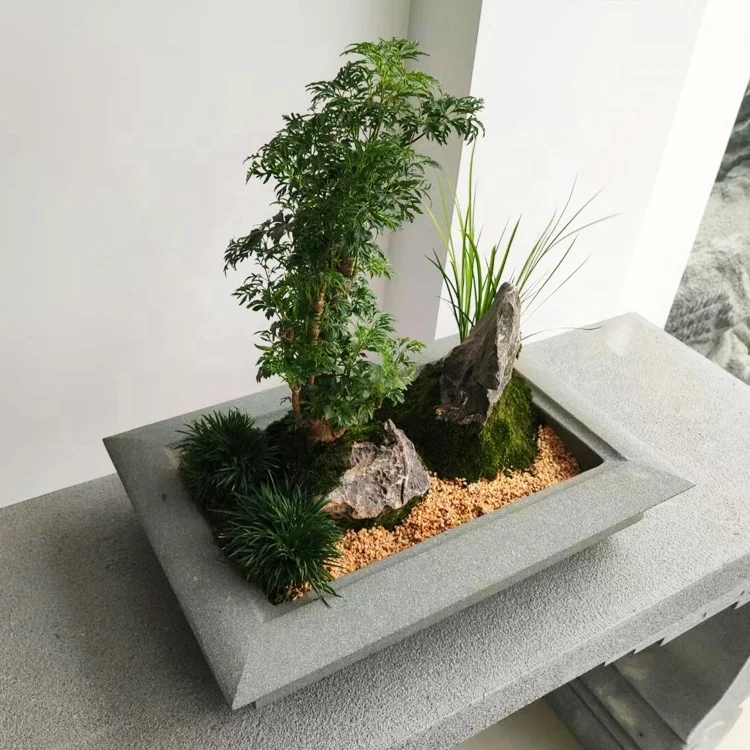 Wholesale Garden Natural Bluestone Chinese Tea Table Creative Bonsai Bowl Penjing Art Micro