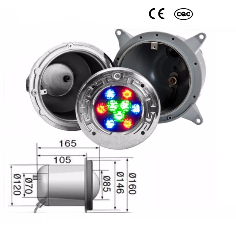 12V/9W IP68 Waterproof LED Swimming Pool Underwater Light with Stainless Steel Face Ring