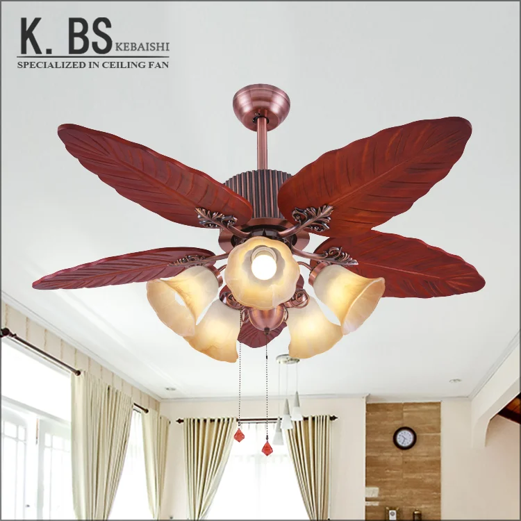 5 wooden blades indoor decorative ceiling fan light remote control retractable wooden ceiling fan lamp