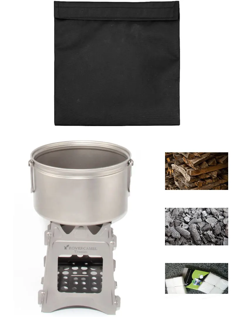 Outdoor Camping Ultralight Pure Titanium Pellet Stove Firewood Pocket