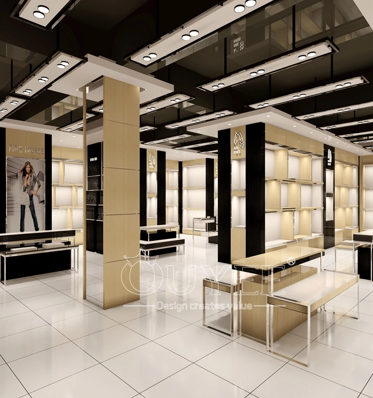 Wall Plywood Wood Retail Shop Display Counter Shoes Showcase Designs