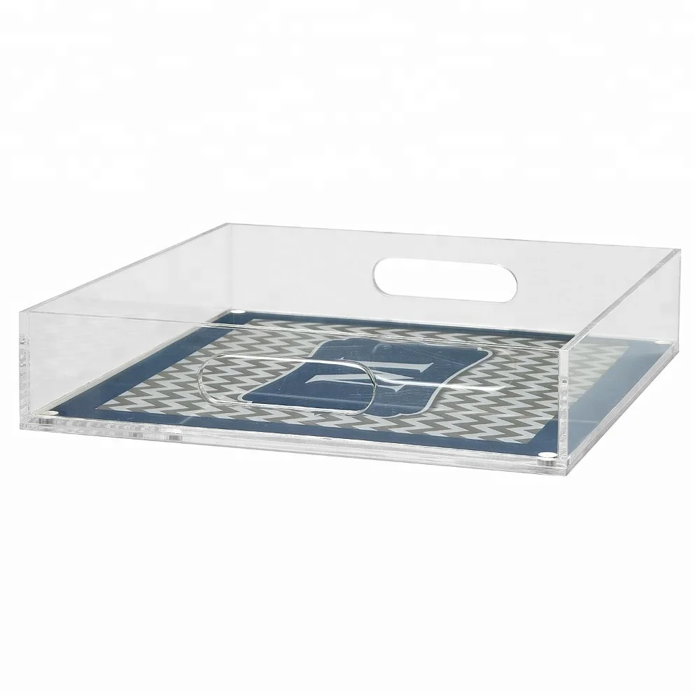Wholesale Square Clear Acrylic Serving Tray With Handles And Insert