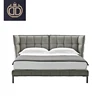 unique soft padded headboard concise modern fabric bed modern European high end modern light grey leather bed