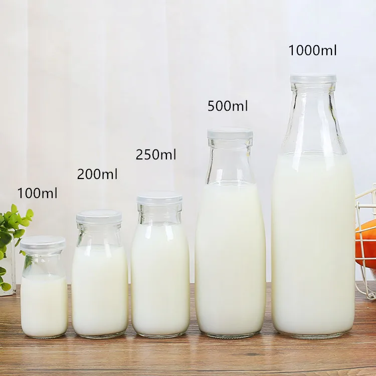100ml1000ml Empty Container Milk Yogurt Glass Bottle With Plastic Cap