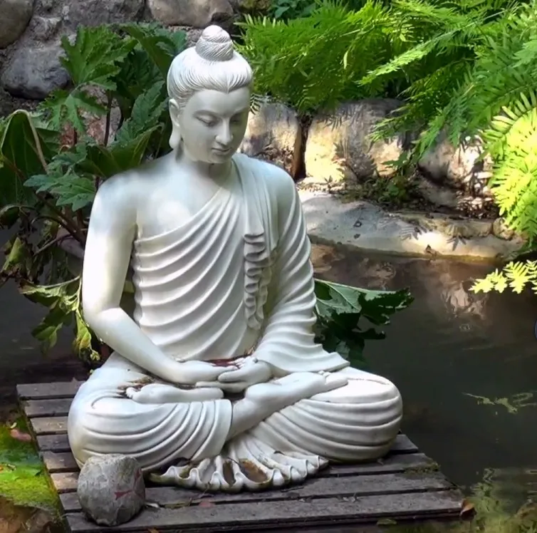 Garden Decoration Pure White Life Size Stone Sitting Buddha Statue For ...