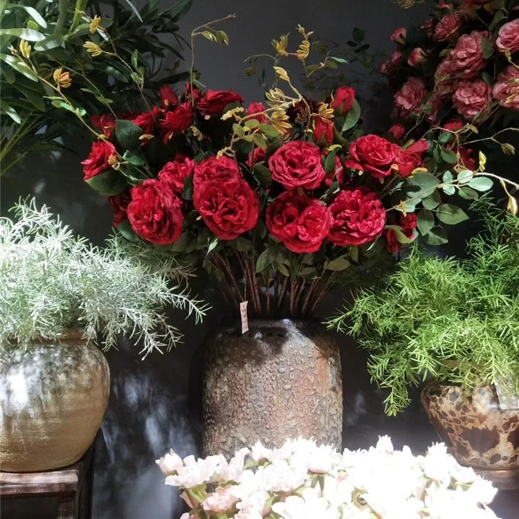 Wholesale Artificial Tea Rose With Branch Rose Flower Artificial Rose Stem For Artificial Flower