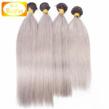 Virgin Brazilian Sew In Human Hair Weave Ombre Grey Human Hair