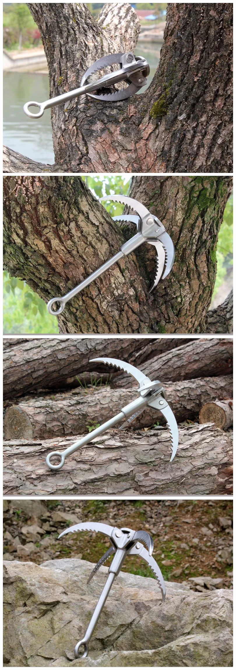 Outdoor Grappling Hook Stainless Steel 304 Four Paws Mountaineering Survival Climbing Claws Wholesale Mining Silver Hook Claws