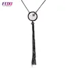 Bohemian style black rhodium plated tassel shell necklace