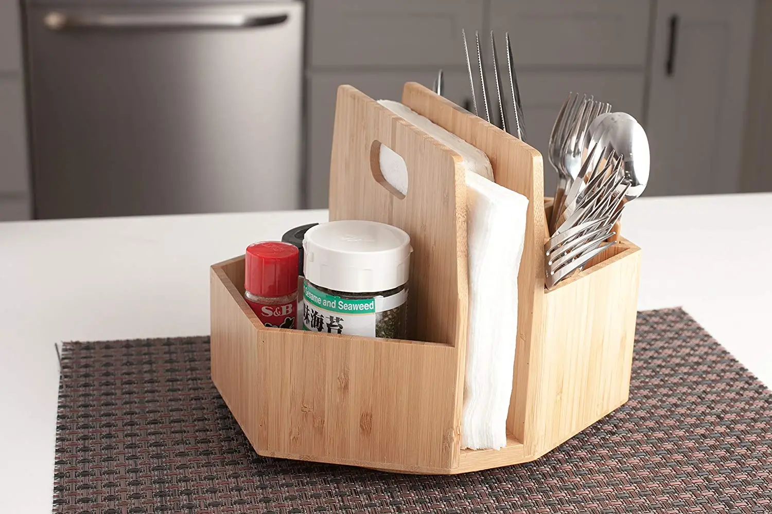 Bamboo Wooden Utensil Caddy Flatware Kitchen Cooking Utensil Holder
