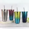 Diamond Shape Stainless Steel Ice Coffee Mug with Straw