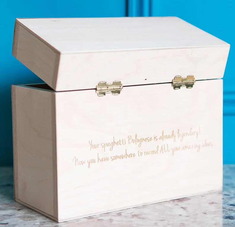 Monogrammed Personalized Custom Family Recipe Box Wood Box with Recipe Card Dividers TM LGU