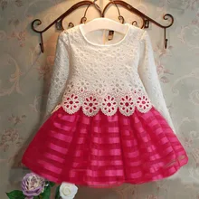 Nova Europa 2016 primavera YACODI 3 cores robe fille enfant longo-luva vestido da menina roupa do laço oco out elsa bonito do partido vestidos