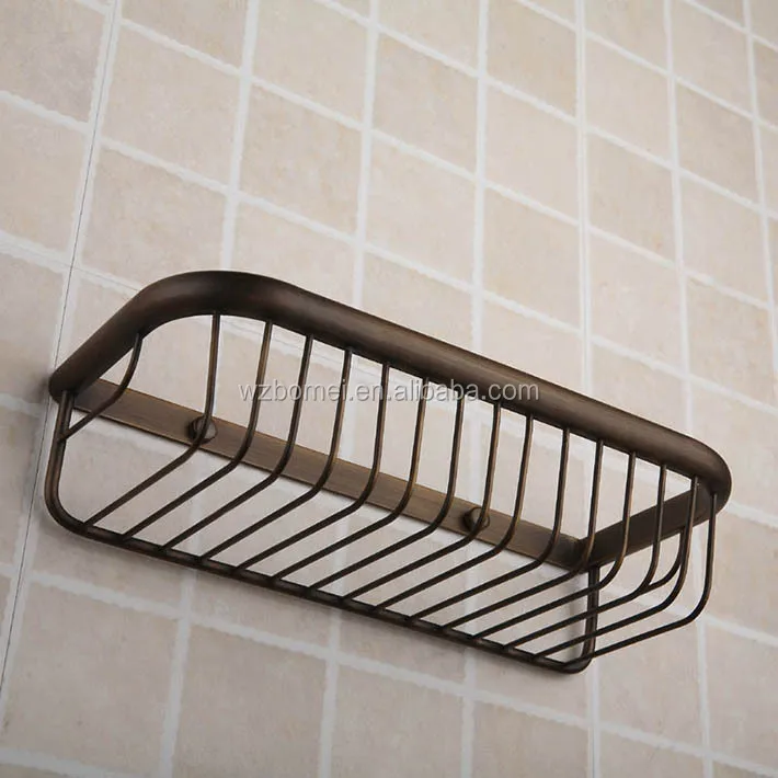 Antique Wall Mounted Metal Brass Bathroom Wire Basket,Storage Basket