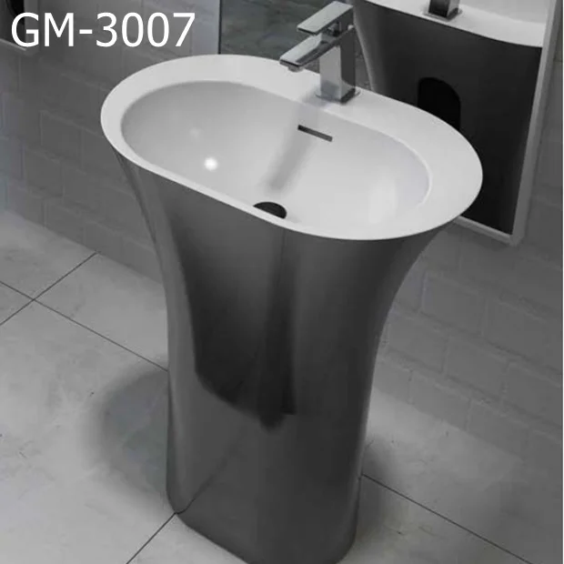 GM-3007 solid surface artificial stone white resin basin oval freestanding wash hand basin