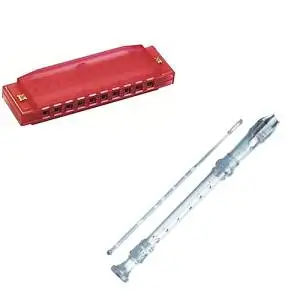 My First Recorder / Harmonica Pack -BPA FREE Clear Translucent Recorder w/Red Hohner Harmonica