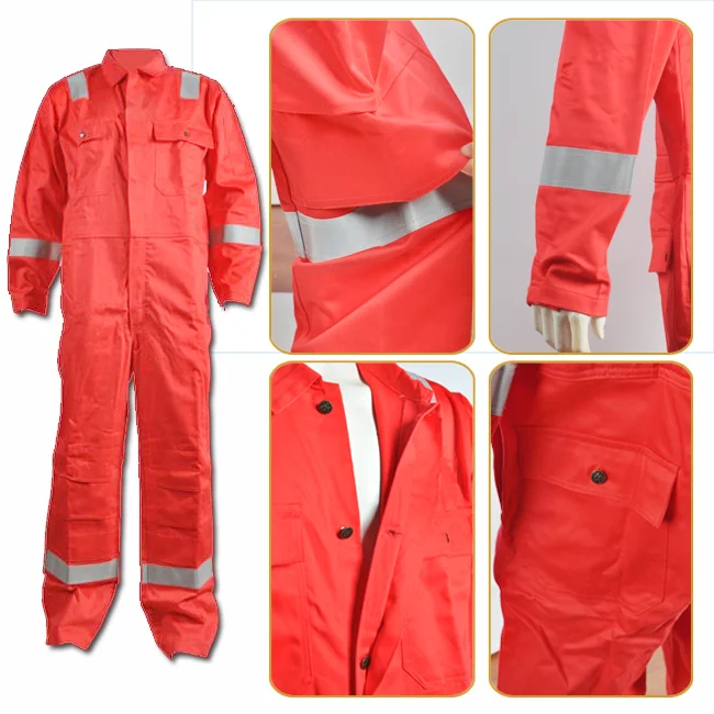 European Durable Red Color Cotton Reflective Fireproof Overalls Work