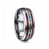 Jewelry Tungsten Carbide Ring 8MM Koa Wood Abalone Shell Mens Wedding Bands