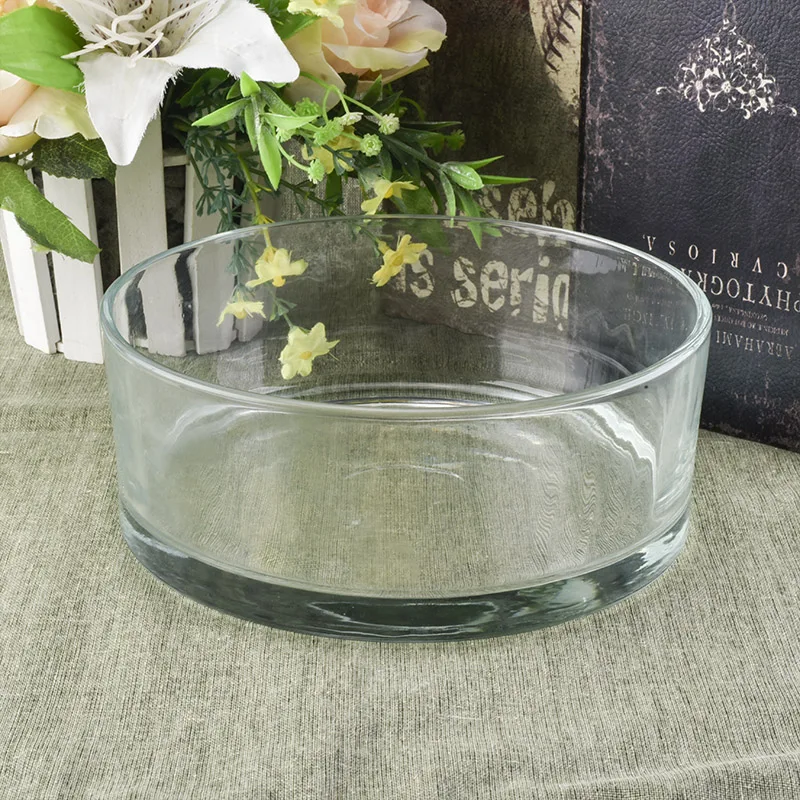 Customized wide round glass candle container home decor wholesale