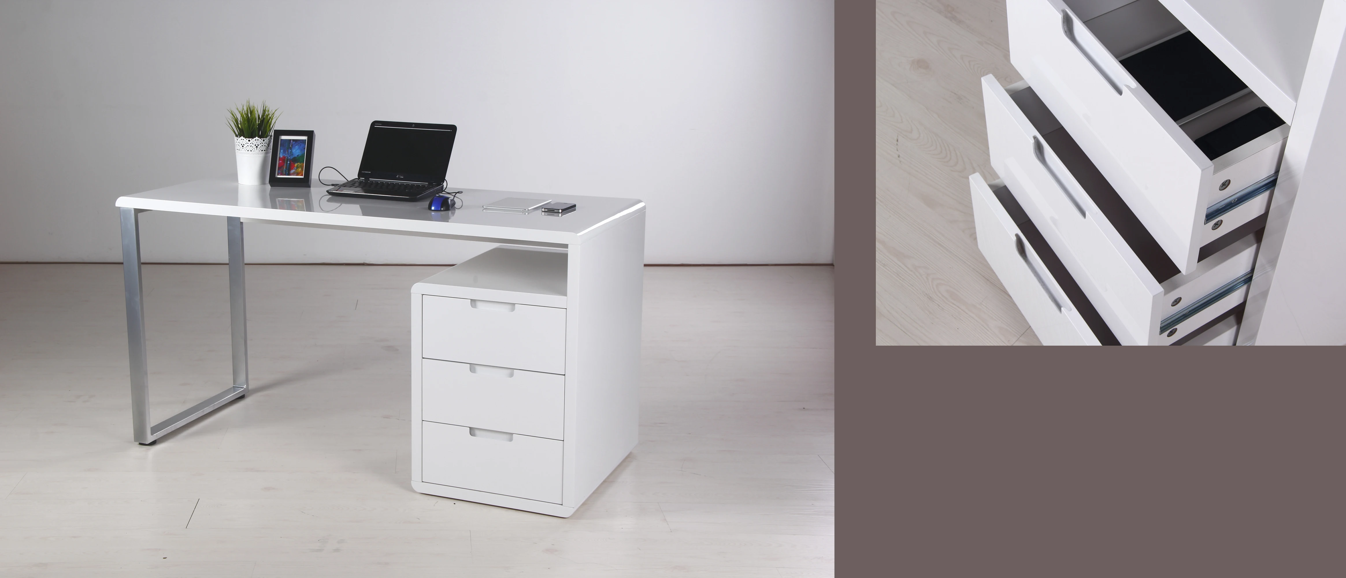 Latest design custom white high gloss wood mdf modern furniture computer desk office table with cabinet