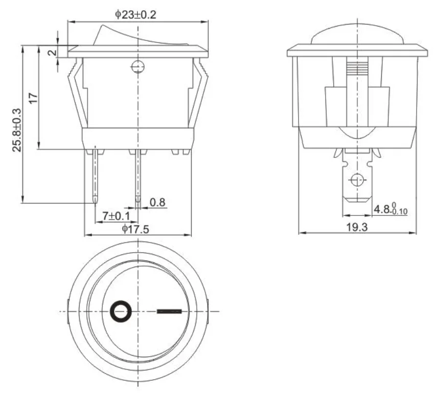 Ul Tuv 20.2mm Cut Out 10a 250v On Off 2 Pin Nonilluminated Round