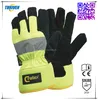 Fluo yellow stair cloth back ,fluo tape black nubuck leather palm gloves