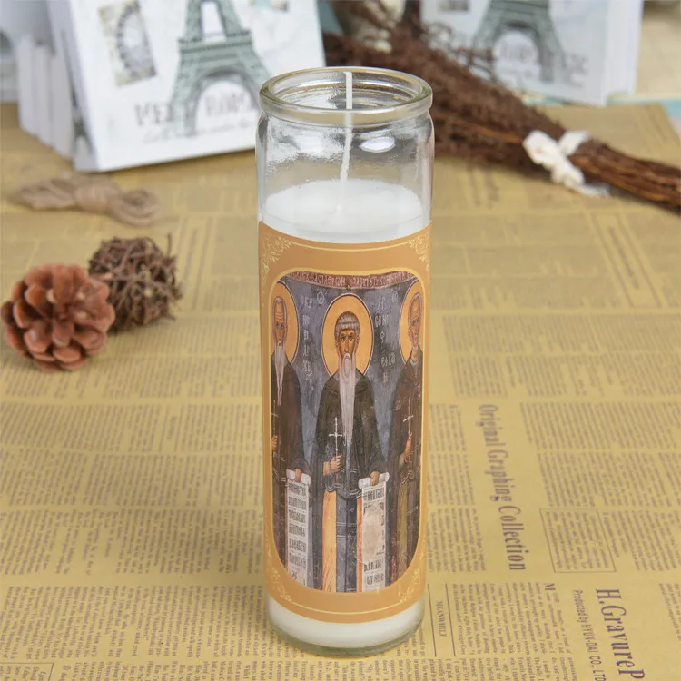 Wholesale High Quality Religious Candles/votive Candles Round Pillar Glass Jar Church Candles