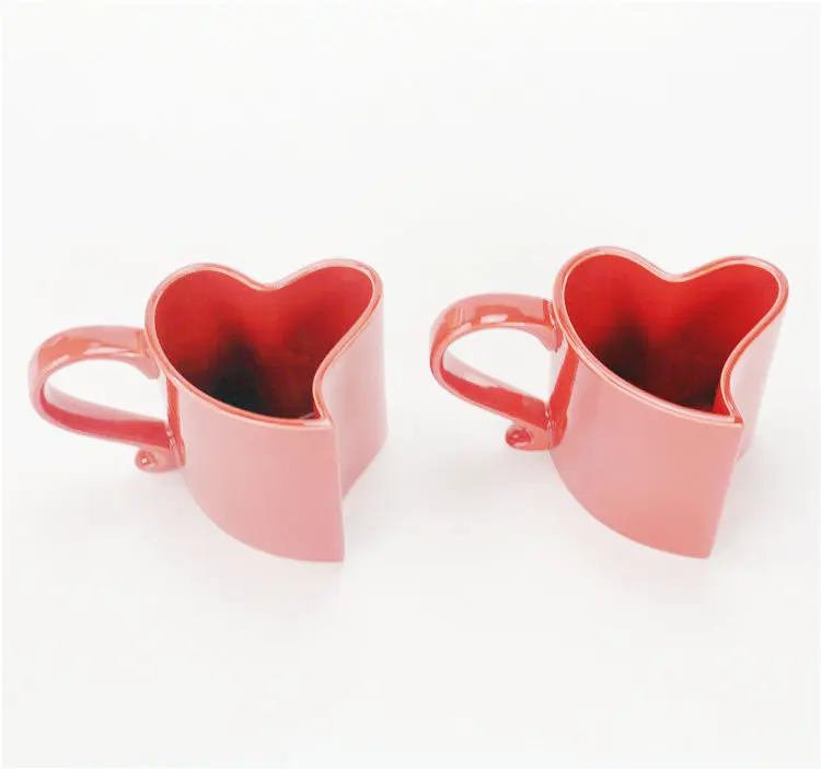 Red full glazed coffee& tea fine appearance heart shape ceramic couple mug