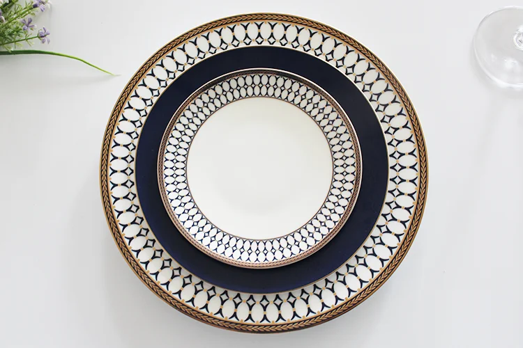 Wholesale Bone China Dinner Set Online Ceramic Dinner Plates Navy Blue Porcelain Dinnerware Set