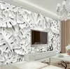 3D TV Background Wall Printable White Leaf Pattern Plaster Relief Wall Mural