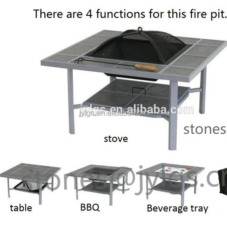 Outdoor Table Top With Ice Bucket And Bbq Grill Fire Pit View