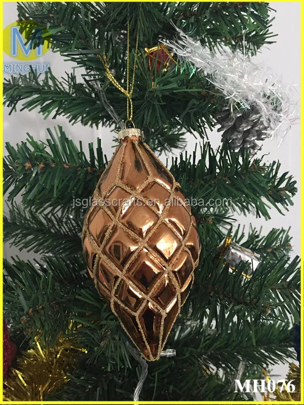 6 x Champagne Gold Icicle Tear Drop Christmas Tree Baubles